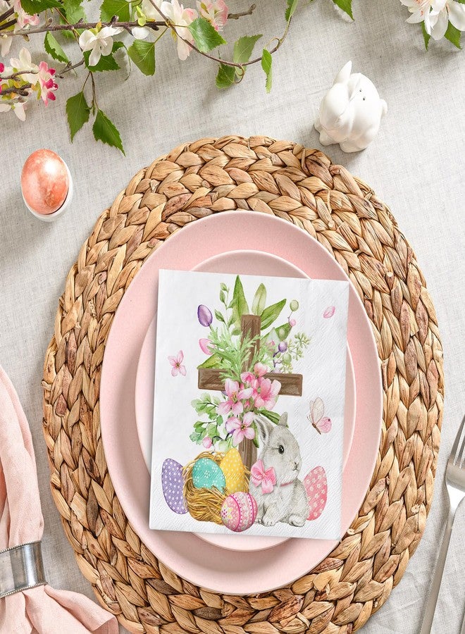 Whaline 80Pcs Easter Paper Napkin Egg Bunny Cross Disposable Dinner Napkin Floral Rabbit Luncheon Napkin for Spring Home Kitchen Party Supplies - Image 5